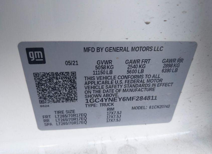 Photo 9 of 2021 Chevrolet Silverado 2500HD 4WD STANDARD BED LT (VIN 1GC4YNEY6MF284811)