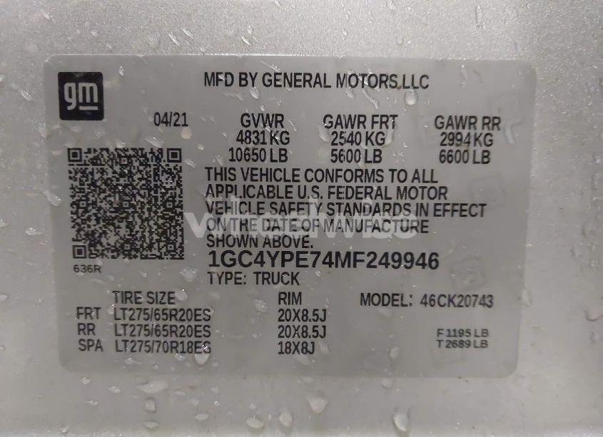 Photo 8 of 2021 Chevrolet Silverado 2500HD 4WD STANDARD BED LTZ (VIN 1GC4YPE74MF249946)