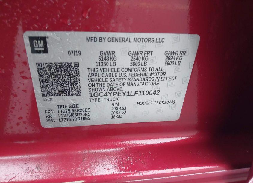 Photo 8 of 2020 Chevrolet Silverado 2500HD (VIN 1GC4YPEY1LF110042)