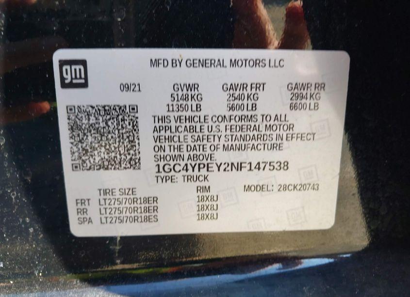 Photo 8 of 2022 Chevrolet Silverado 2500HD 4WD STANDARD BED LTZ (VIN 1GC4YPEY2NF147538)