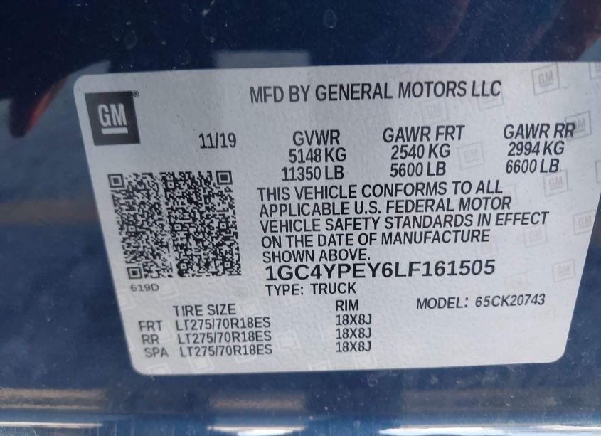 Photo 8 of 2020 Chevrolet Silverado 2500HD 4WD STANDARD BED LTZ (VIN 1GC4YPEY6LF161505)