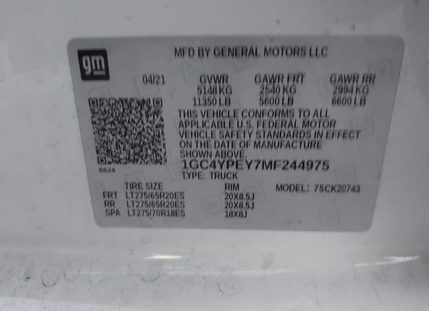 Photo 9 of 2021 Chevrolet Silverado 2500HD 4WD STANDARD BED LTZ (VIN 1GC4YPEY7MF244975)