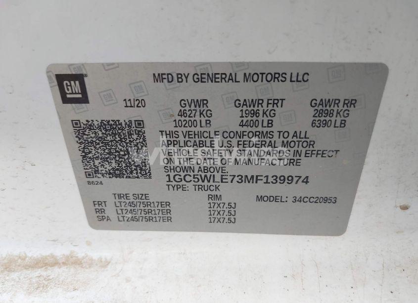 Photo 8 of 2021 Chevrolet Silverado 2500HD 2WD DOUBLE CAB LONG BED WT (VIN 1GC5WLE73MF139974)