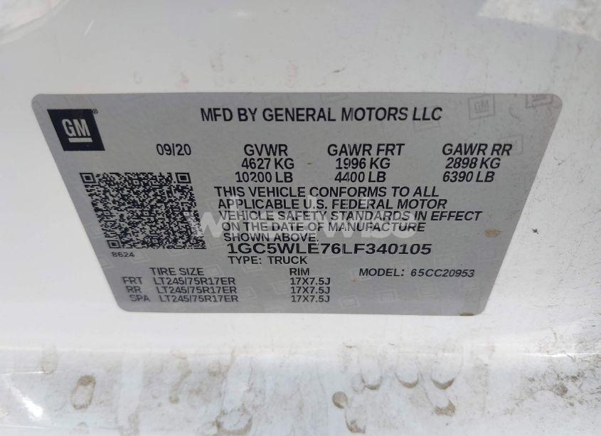 Photo 8 of 2020 Chevrolet Silverado 2500HD 2WD DOUBLE CAB LONG BED WT (VIN 1GC5WLE76LF340105)