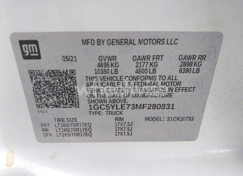Photo 8 of 2021 Chevrolet Silverado 2500HD 4WD DOUBLE CAB STANDARD BED WT (VIN 1GC5YLE73MF280831)