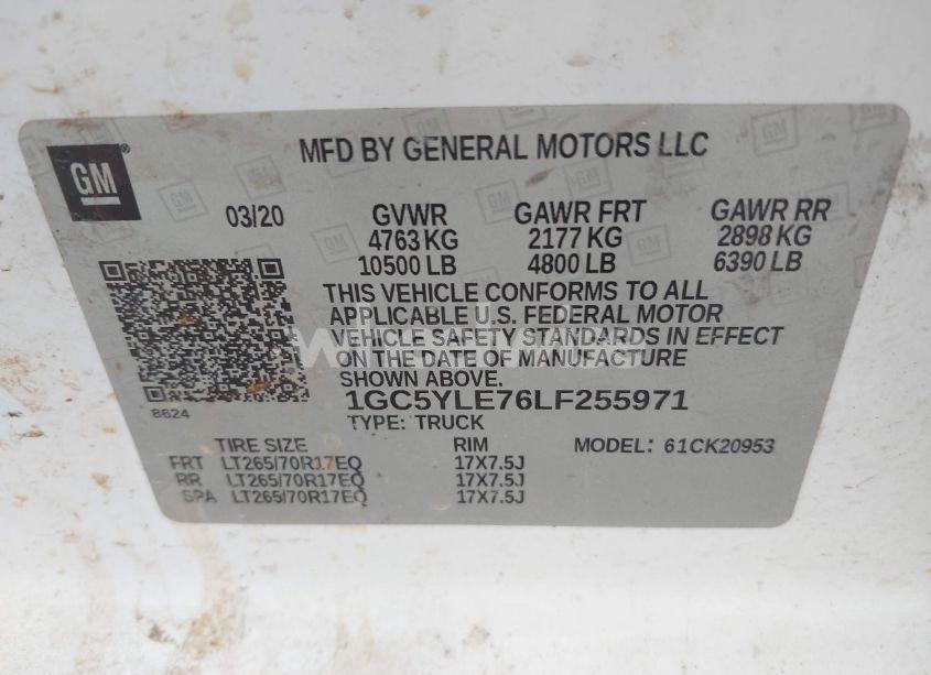 Photo 8 of 2020 Chevrolet Silverado 2500HD 4WD DOUBLE CAB LONG BED WT (VIN 1GC5YLE76LF255971)