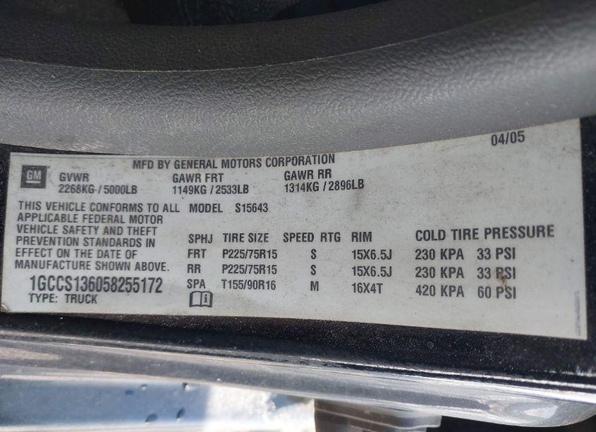 Photo 9 of 2005 Chevrolet Colorado LS (VIN 1GCCS136058255172)