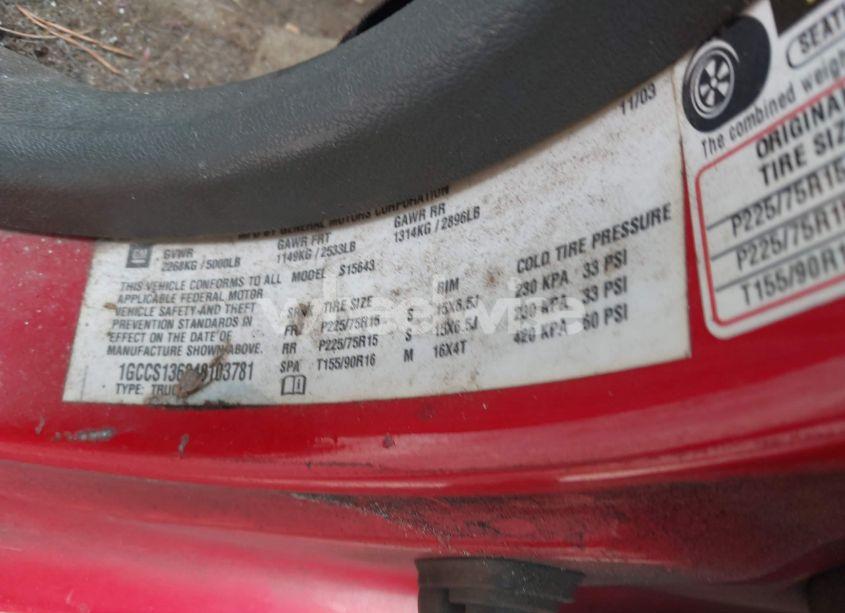 Photo 9 of 2004 Chevrolet Colorado LS (VIN 1GCCS136248103781)