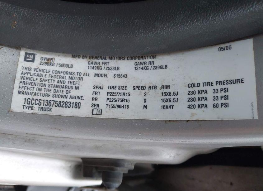 Photo 9 of 2005 Chevrolet Colorado LS (VIN 1GCCS136758283180)