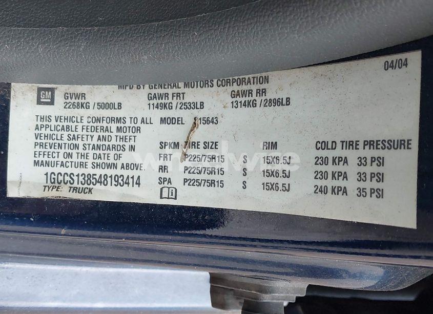 Photo 9 of 2004 Chevrolet Colorado LS (VIN 1GCCS138548193414)