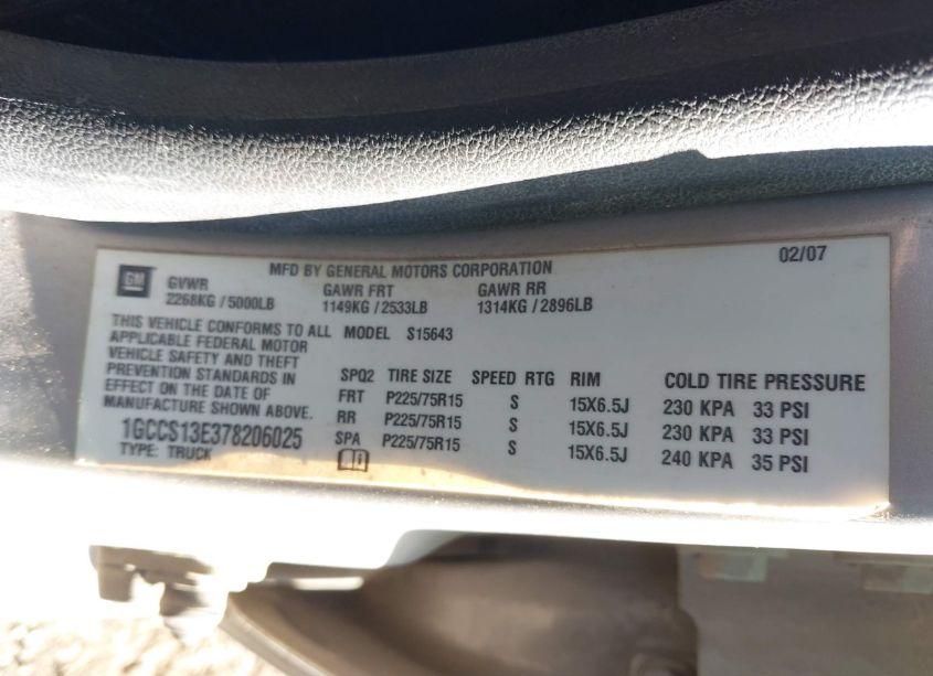 Photo 9 of 2007 Chevrolet Colorado LT (VIN 1GCCS13E378206025)