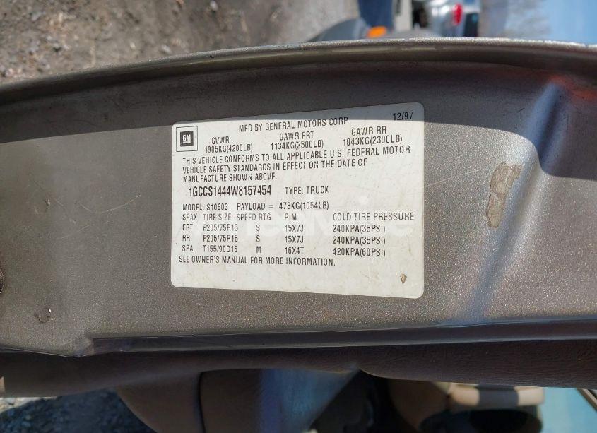 Photo 9 of 1998 Chevrolet S-10 FLEETSIDE (VIN 1GCCS1444W8157454)