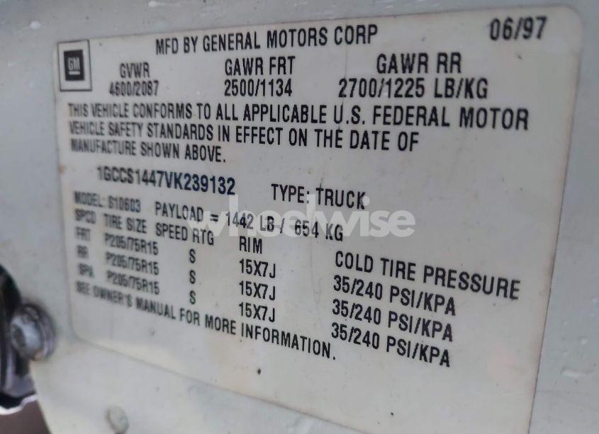 Photo 9 of 1997 Chevrolet S-10 FLEETSIDE (VIN 1GCCS1447VK239132)