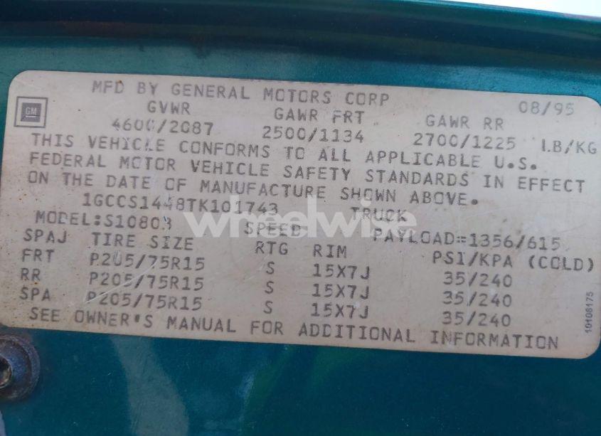 Photo 9 of 1996 Chevrolet S TRUCK S10 (VIN 1GCCS1448TK101743)