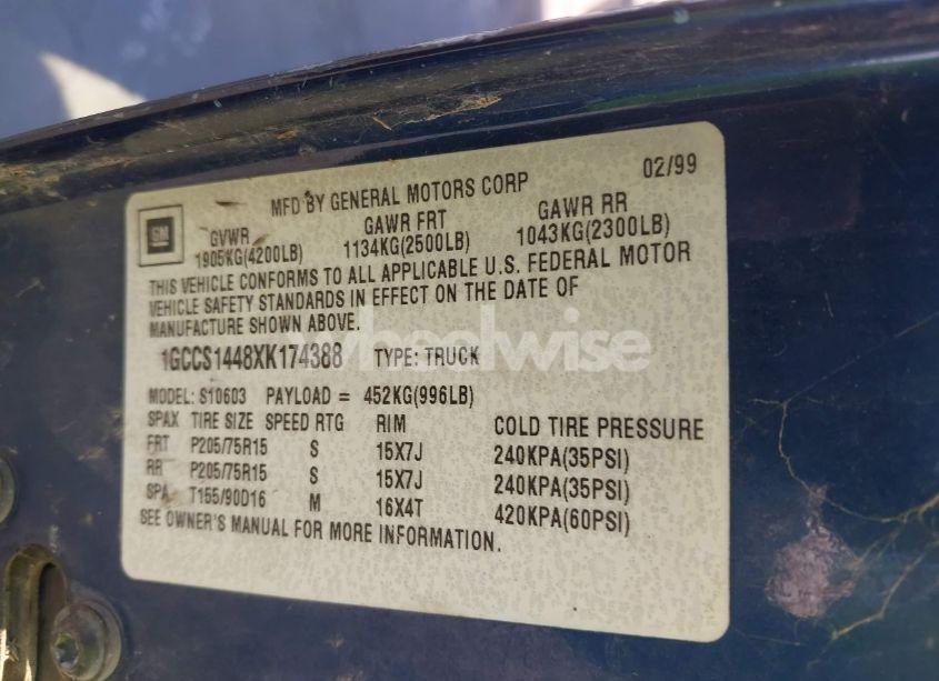 Photo 9 of 1999 Chevrolet S-10 LS (VIN 1GCCS1448XK174388)