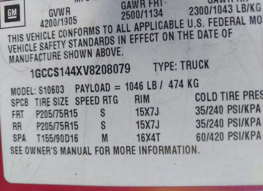 Photo 9 of 1997 Chevrolet S-10 LS FLEETSIDE (VIN 1GCCS144XV8208079)