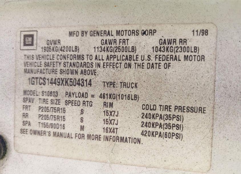 Photo 9 of 2002 Chevrolet S-10 LS (VIN 1GCCS145128164736)