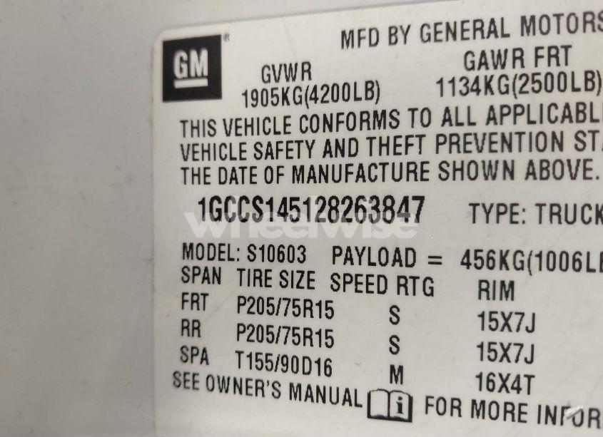 Photo 9 of 2002 Chevrolet S-10 (VIN 1GCCS145128263847)