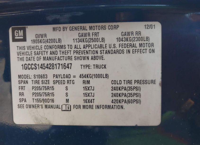 Photo 9 of 2002 Chevrolet S-10 LS (VIN 1GCCS145428171647)