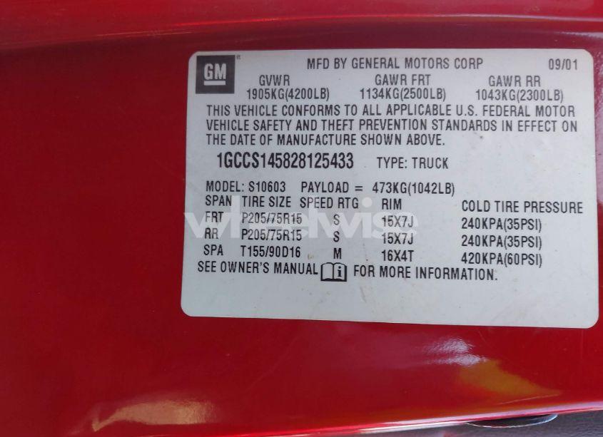 Photo 9 of 2002 Chevrolet S-10 (VIN 1GCCS145828125433)