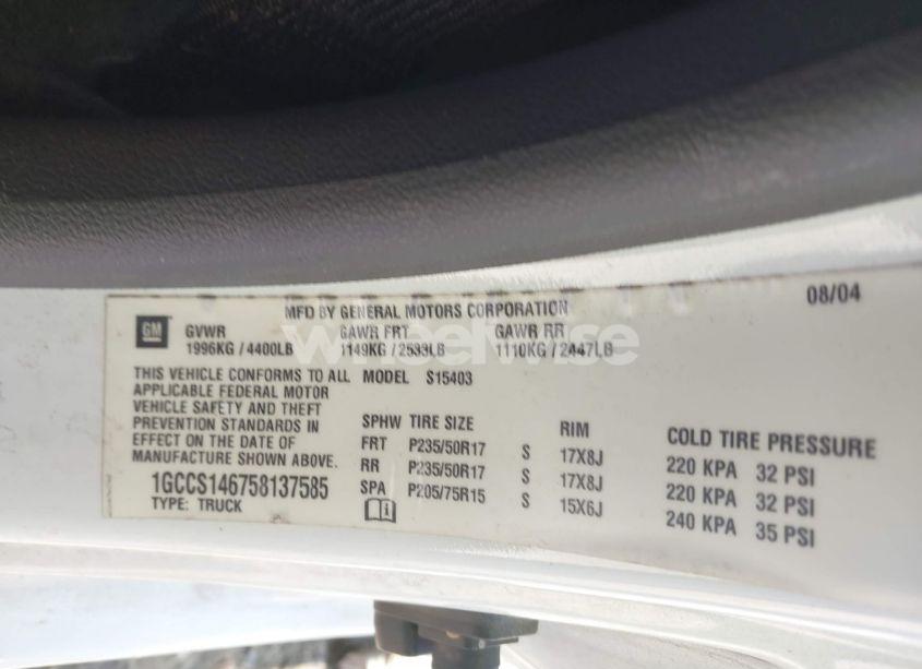 Photo 9 of 2005 Chevrolet Colorado LS (VIN 1GCCS146758137585)