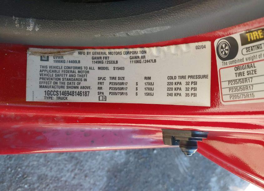 Photo 9 of 2004 Chevrolet Colorado LS (VIN 1GCCS146948146187)