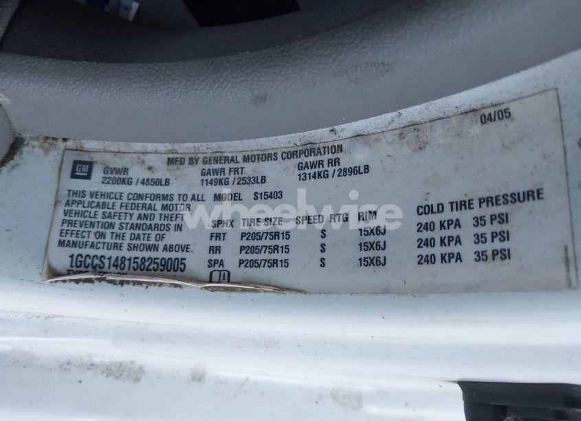 Photo 9 of 2005 Chevrolet Colorado FLEET (VIN 1GCCS148158259005)