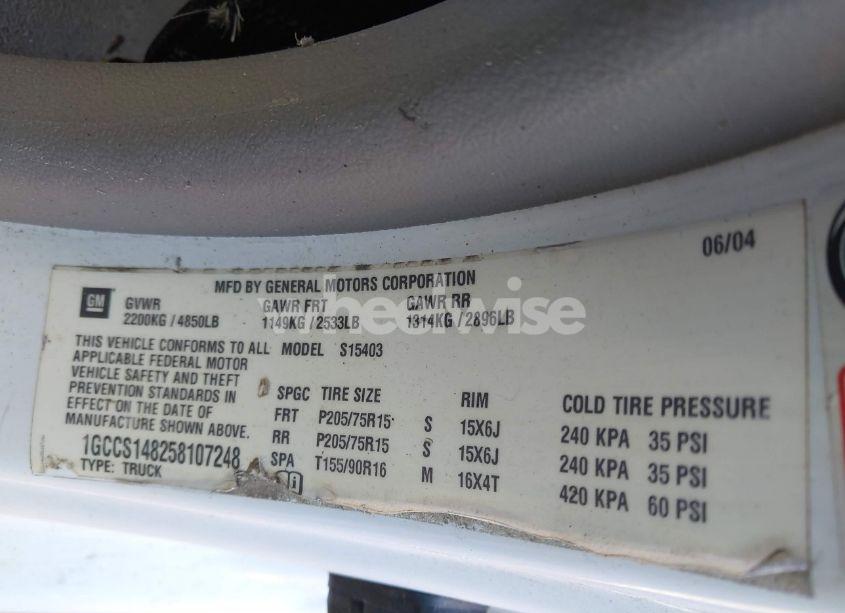 Photo 9 of 2005 Chevrolet Colorado FLEET (VIN 1GCCS148258107248)