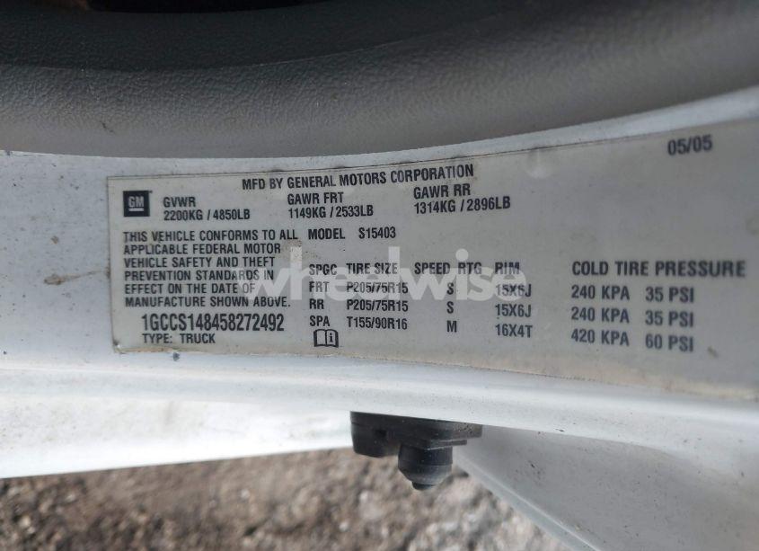 Photo 9 of 2005 Chevrolet Colorado FLEET (VIN 1GCCS148458272492)