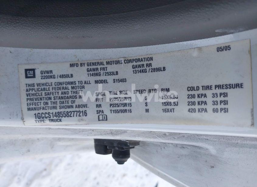 Photo 9 of 2005 Chevrolet Colorado (VIN 1GCCS148558277216)