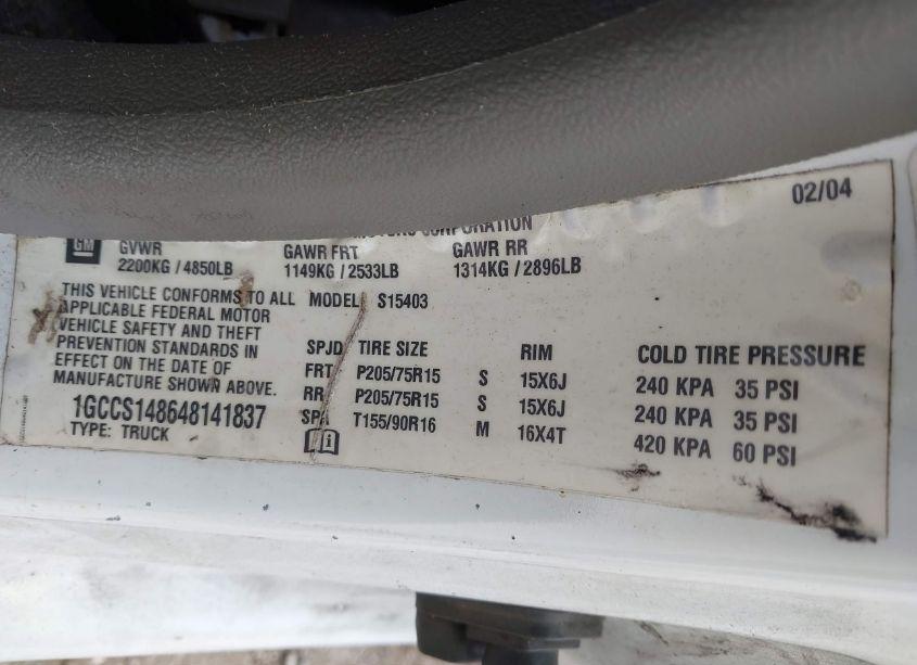 Photo 9 of 2004 Chevrolet Colorado N/A (VIN 1GCCS148648141837)