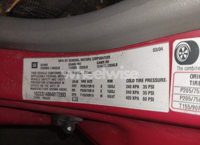 Photo 9 of 2004 Chevrolet Colorado N/A (VIN 1GCCS148648172893)