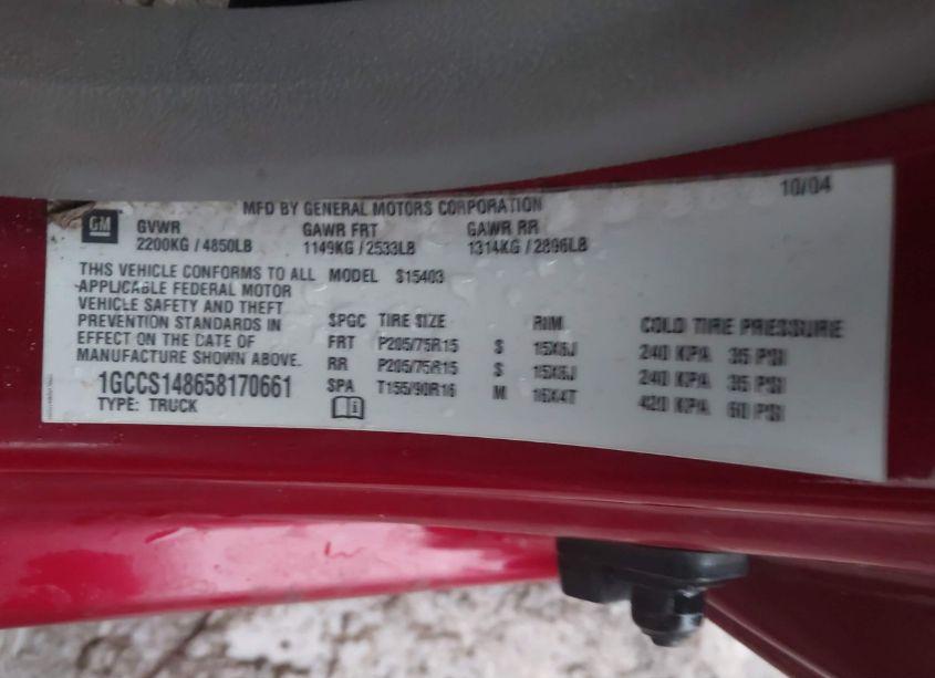 Photo 9 of 2005 Chevrolet Colorado (VIN 1GCCS148658170661)