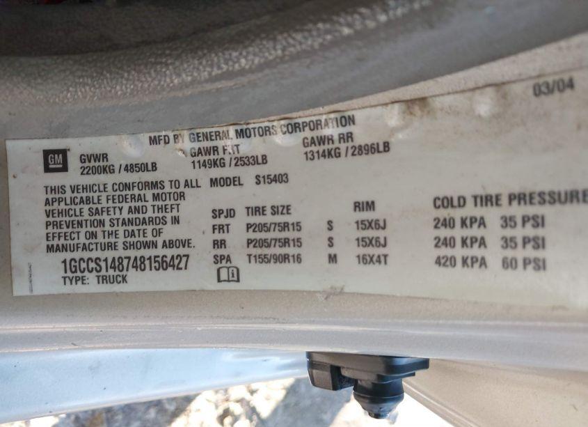 Photo 9 of 2004 Chevrolet Colorado (VIN 1GCCS148748156427)