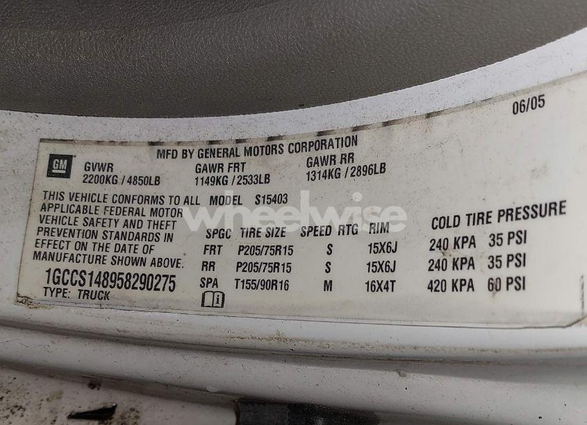 Photo 9 of 2005 Chevrolet Colorado (VIN 1GCCS148958290275)