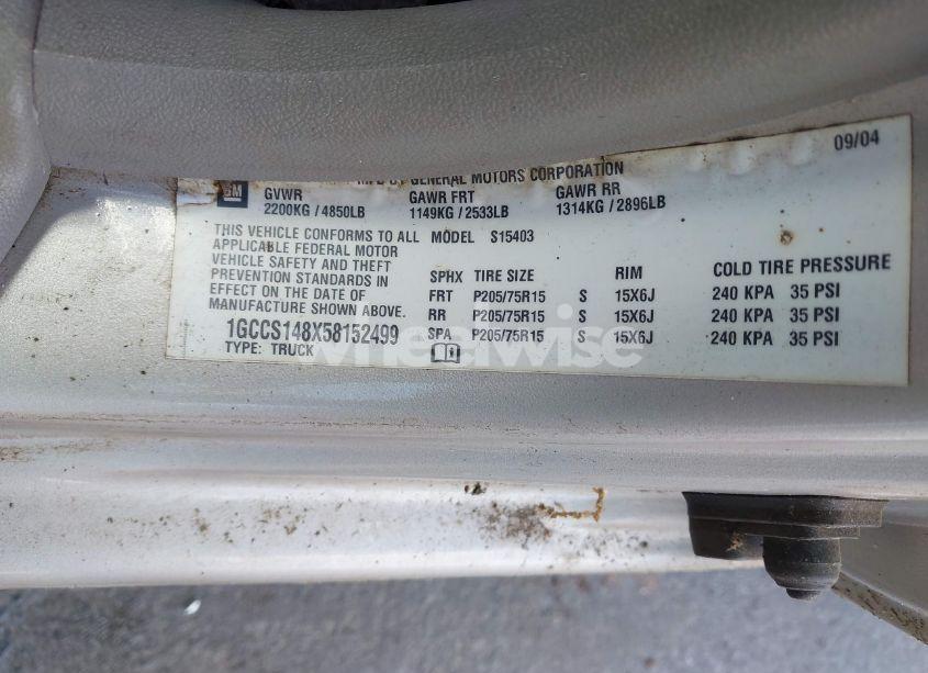 Photo 9 of 2005 Chevrolet Colorado (VIN 1GCCS148X58152499)