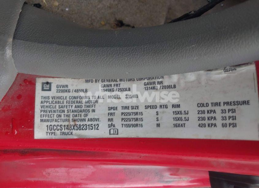 Photo 9 of 2005 Chevrolet Colorado (VIN 1GCCS148X58231512)