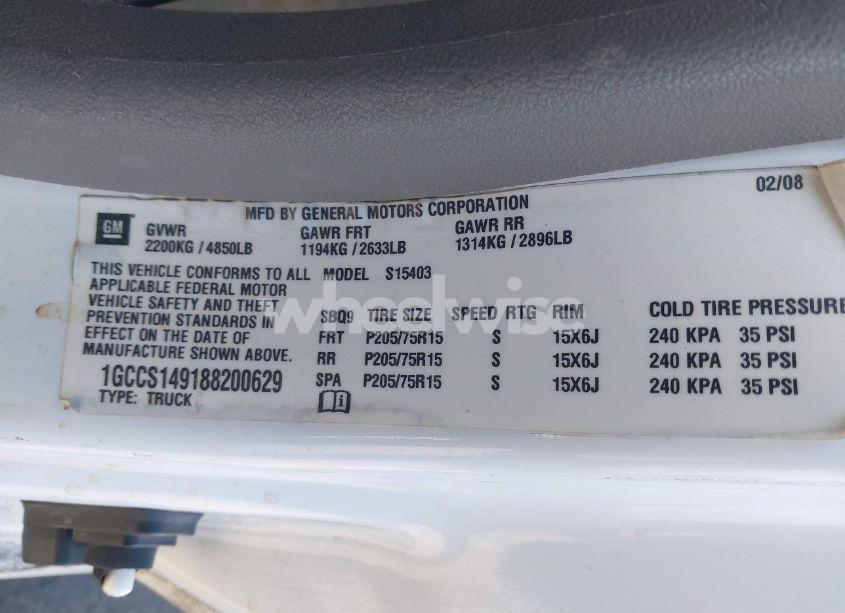 Photo 9 of 2008 Chevrolet Colorado WORK TRUCK (VIN 1GCCS149188200629)