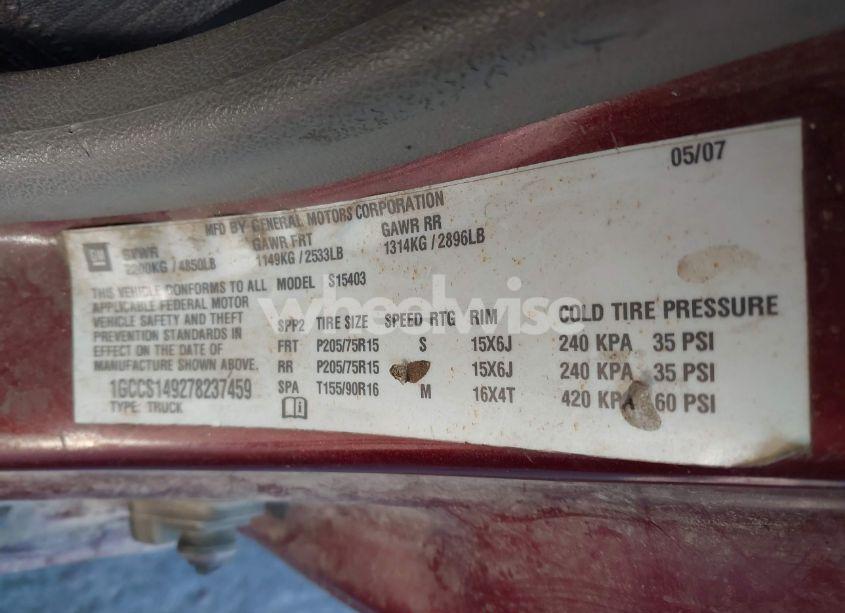 Photo 9 of 2007 Chevrolet Colorado WORK TRUCK (VIN 1GCCS149278237459)