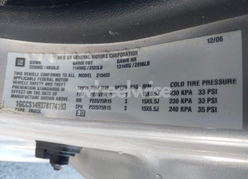 Photo 9 of 2007 Chevrolet Colorado LT (VIN 1GCCS149378174193)