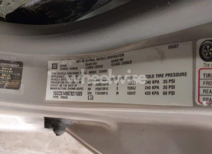 Photo 9 of 2007 Chevrolet Colorado WORK TRUCK (VIN 1GCCS149878211089)