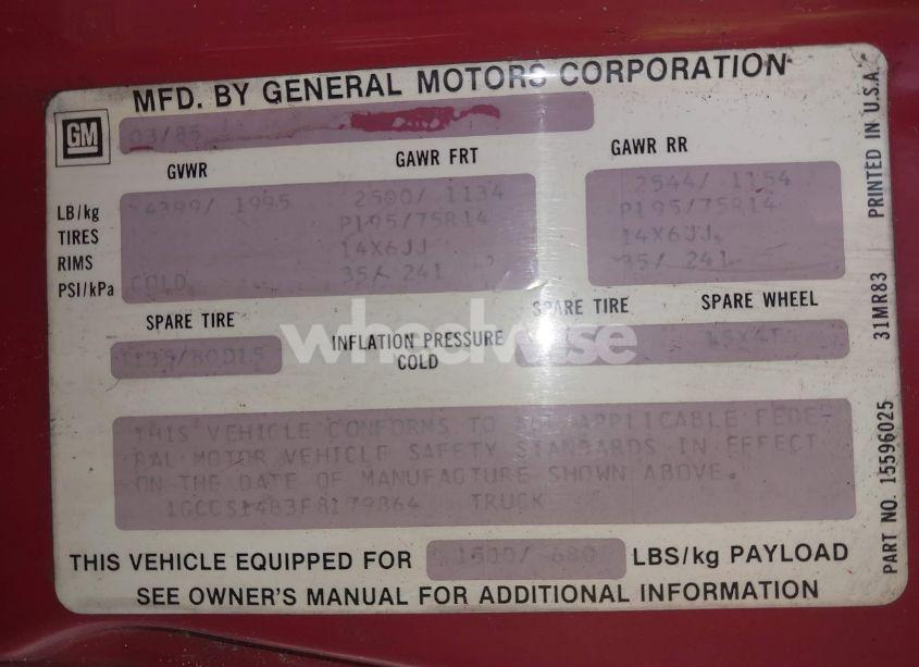 Photo 9 of 1985 Chevrolet S TRUCK S10 (VIN 1GCCS14B3F8179864)