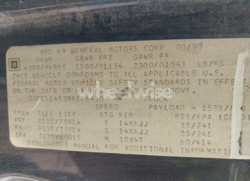 Photo 9 of 1991 Chevrolet S TRUCK S10 (VIN 1GCCS14E3M8126430)