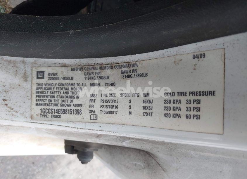 Photo 9 of 2009 Chevrolet Colorado WORK TRUCK (VIN 1GCCS14E598151398)