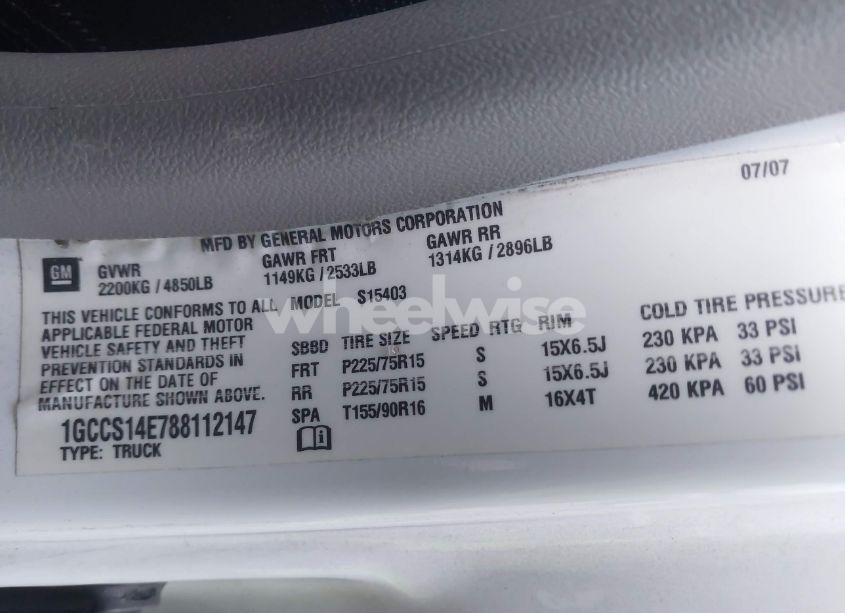 Photo 9 of 2008 Chevrolet Colorado LS (VIN 1GCCS14E788112147)