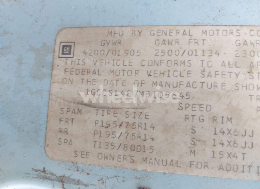 Photo 9 of 1991 Chevrolet S TRUCK S10 (VIN 1GCCS14E7M8105645)