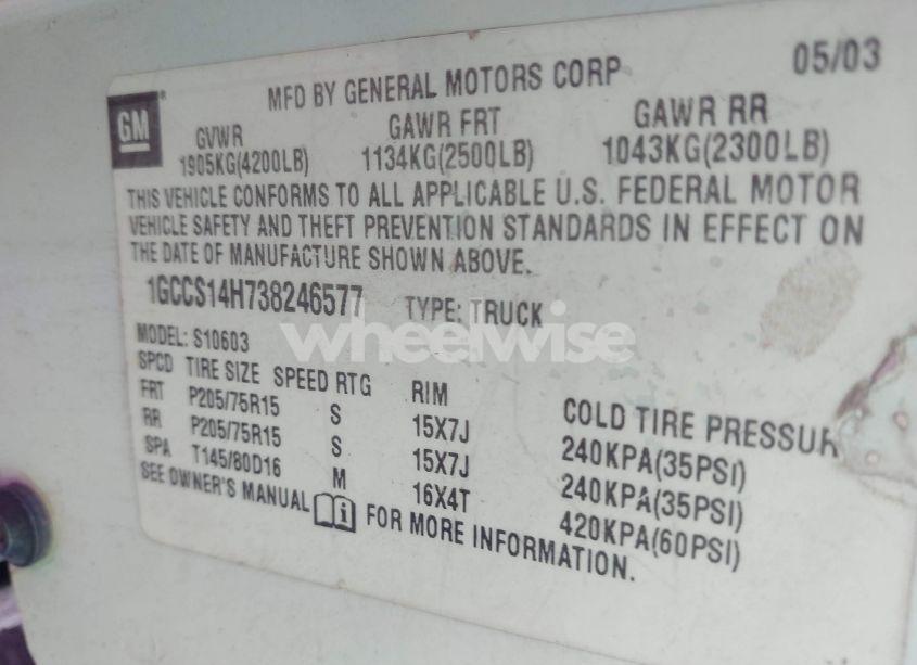 Photo 9 of 2003 Chevrolet S-10 (VIN 1GCCS14H738246577)