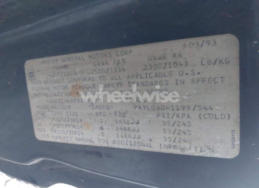 Photo 9 of 1993 Chevrolet S TRUCK S10 (VIN 1GCCS14R8P8188977)