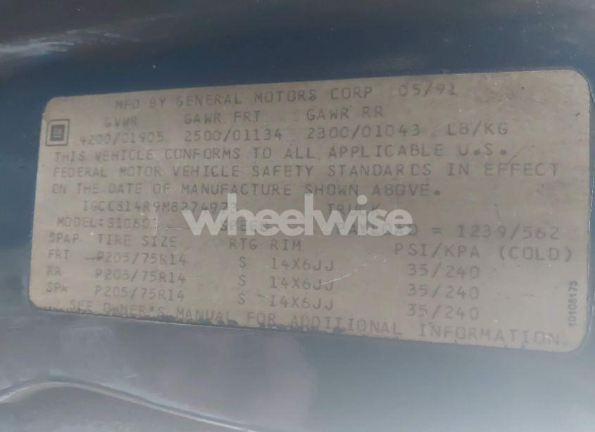 Photo 9 of 1991 Chevrolet S TRUCK S10 (VIN 1GCCS14R9M8274973)