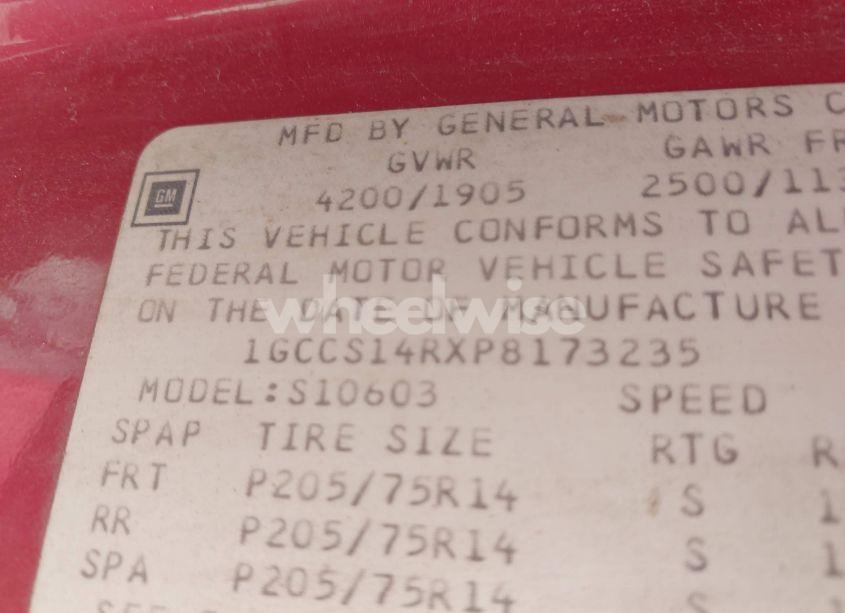 Photo 9 of 1993 Chevrolet S TRUCK S10 (VIN 1GCCS14RXP8173235)